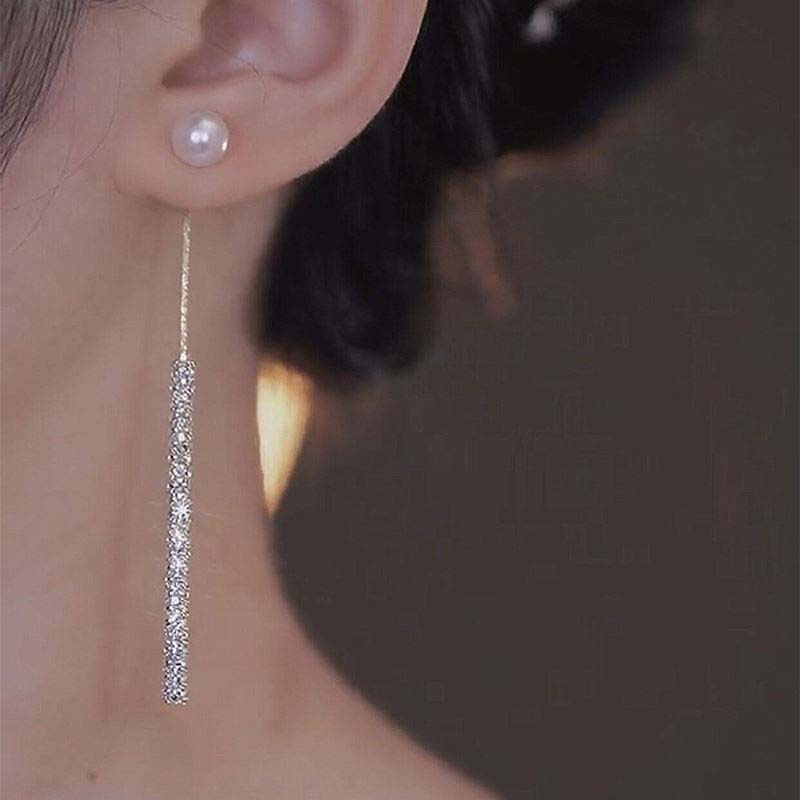 Korean Long Tassel Pearl Dangle Earrings