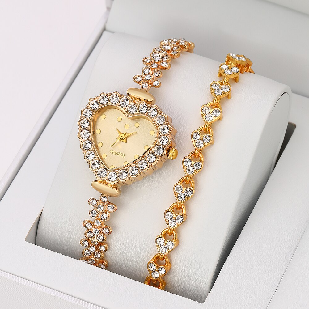 Casual Rhinestone Bracelet Ladies Heart Dial